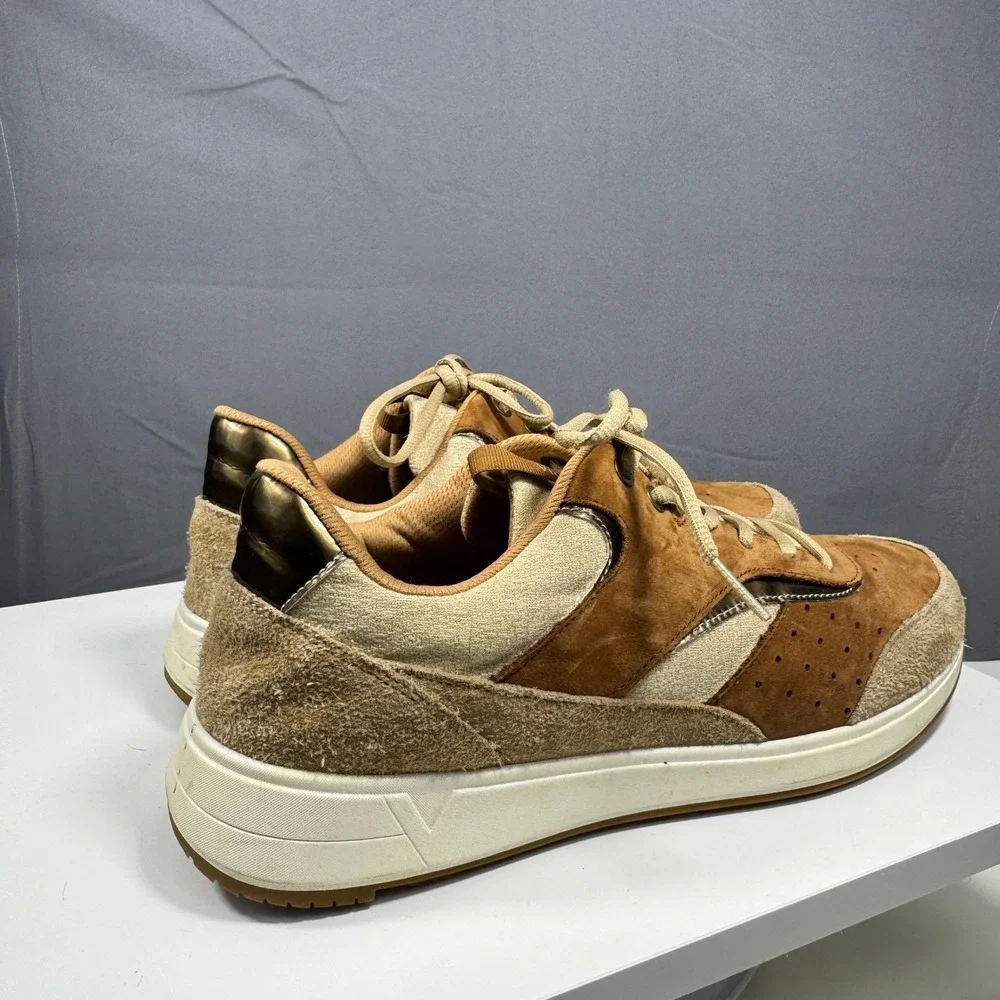 Vionic Nova Sneakers Mens 12 Tan Brown Suede Metallic Orthotic Walking Shoes